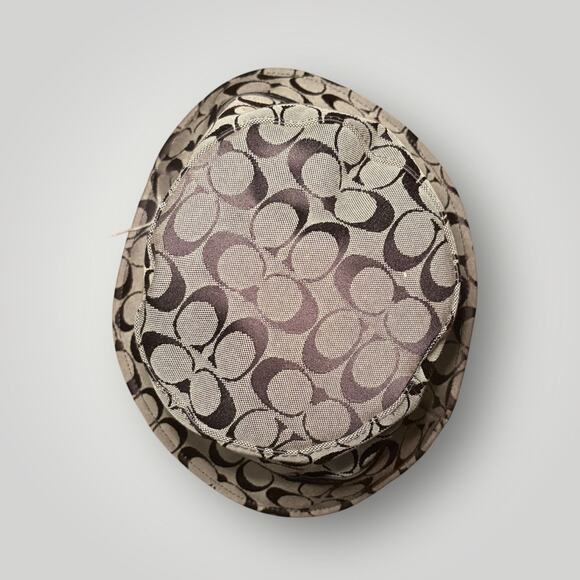 Coach Signature C Monogram Bucket Hat Black Grey Jacquard Leather Trim Y2K M/L - Picture 2 of 3